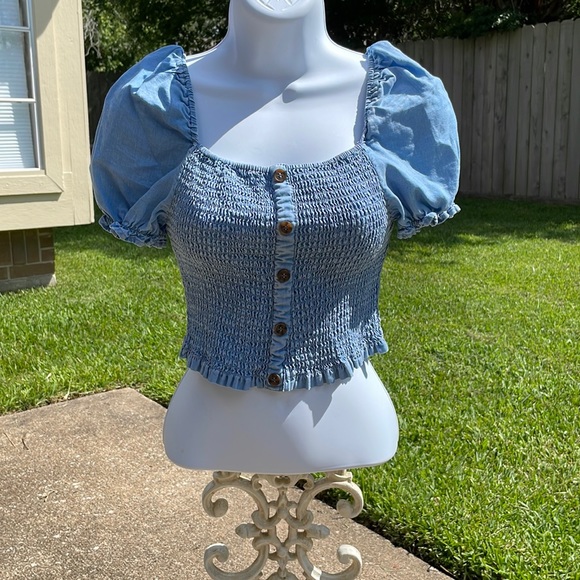 Love Tree Tops - Love Tree, Blue off the shoulder top ❗️SMOKE FREE HOME❗️